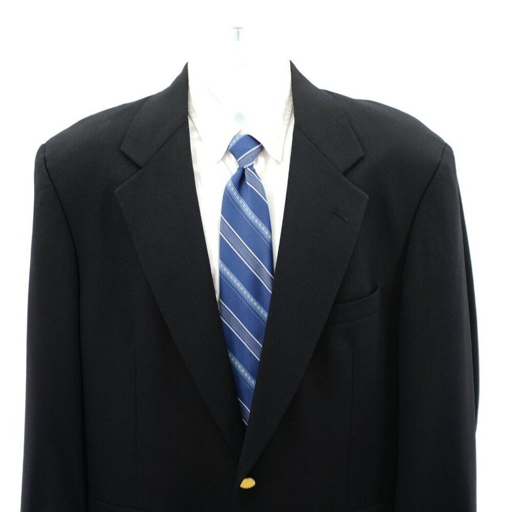 Tom James Black Wool 2 Gold Button Blazer 42R‎ Ventless